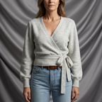 Léa Cross V-Neck Tie Waist Sweater