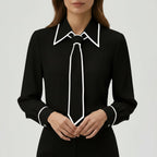 Léa Contrast Tie-Front Business Casual Blouse