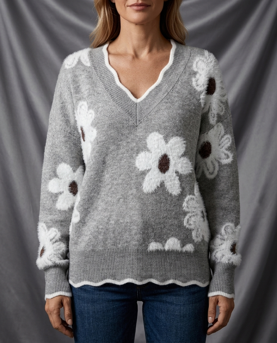 Léa Blossom V-Neck Knit Sweater