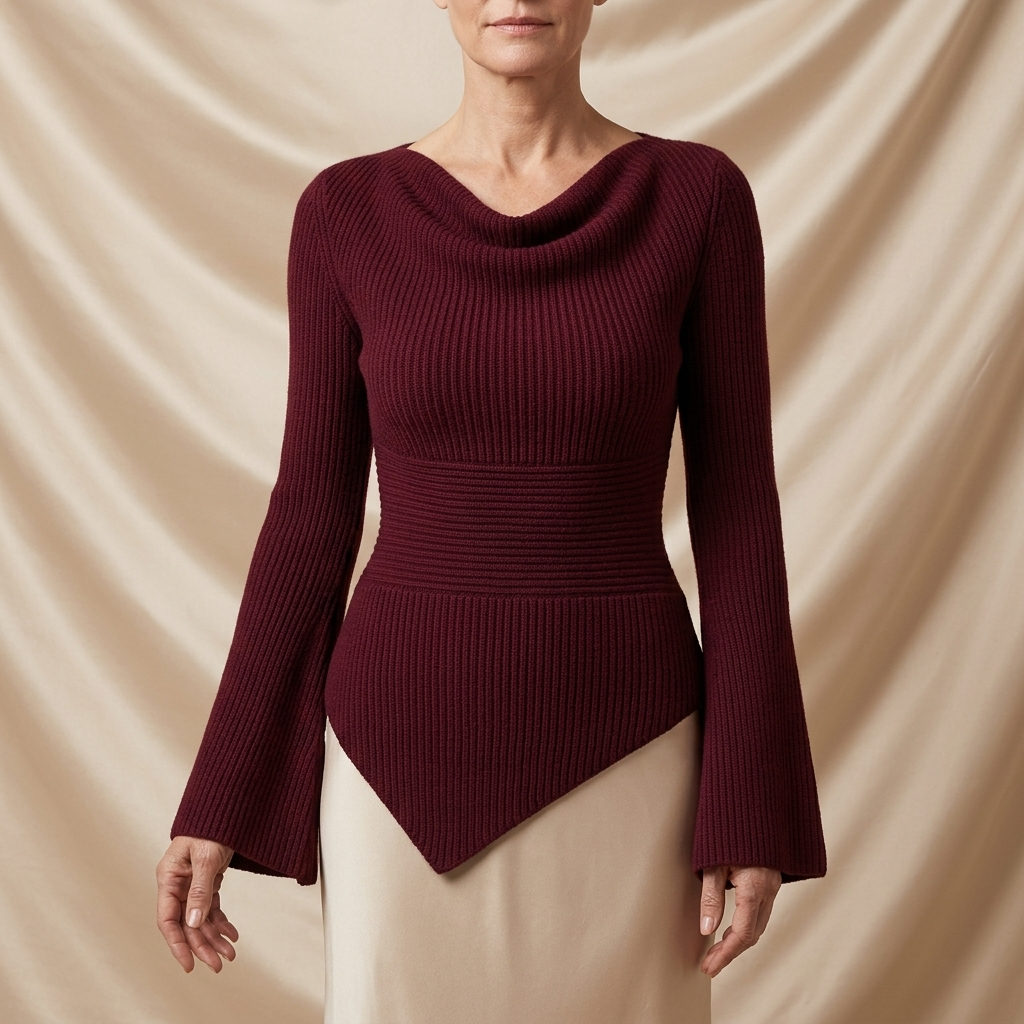 Léa Draped Neck Ribbed Sweater