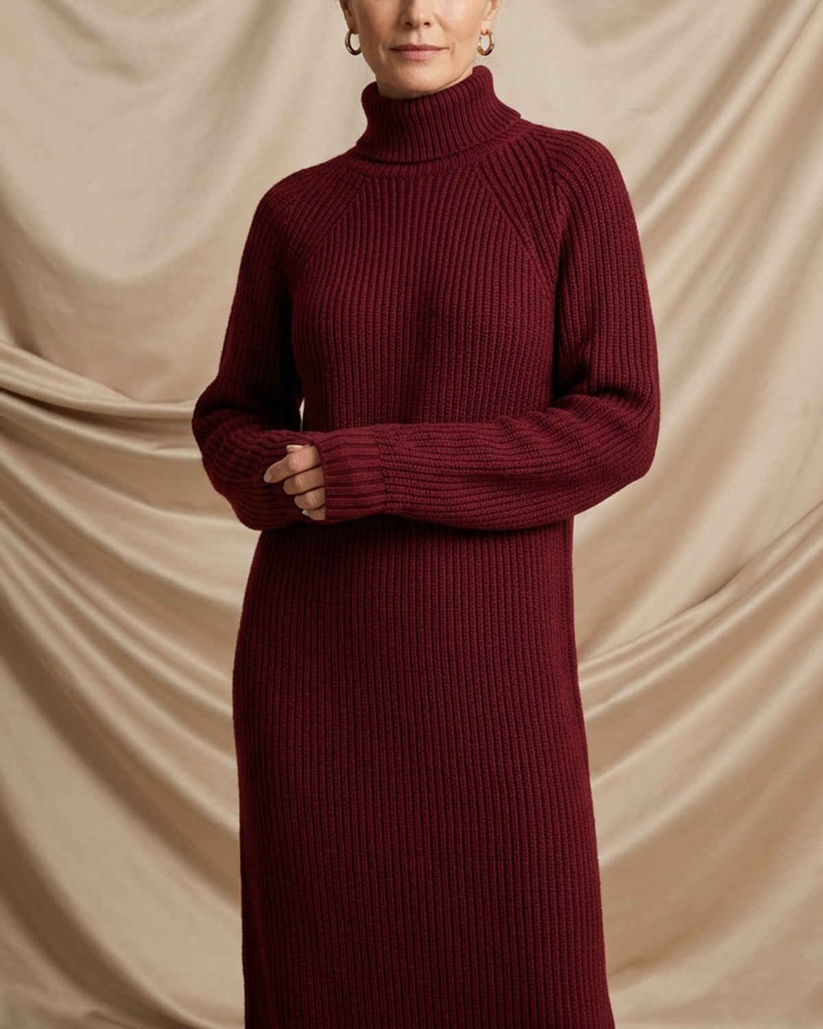 Rosella Ribbed Knit Midi Turtleneck Dress