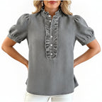 Léa Washed Denim Ruffle Blouse