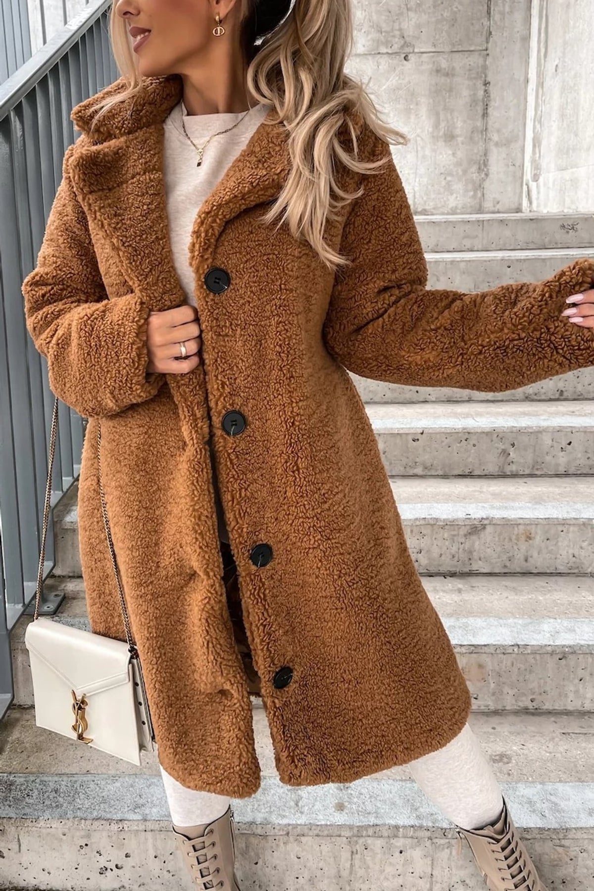 Léa Luxe Plush Lapel Long Coat