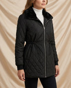 Léa Diamond Quilted Cinched Winter Jacket with Plush Collar