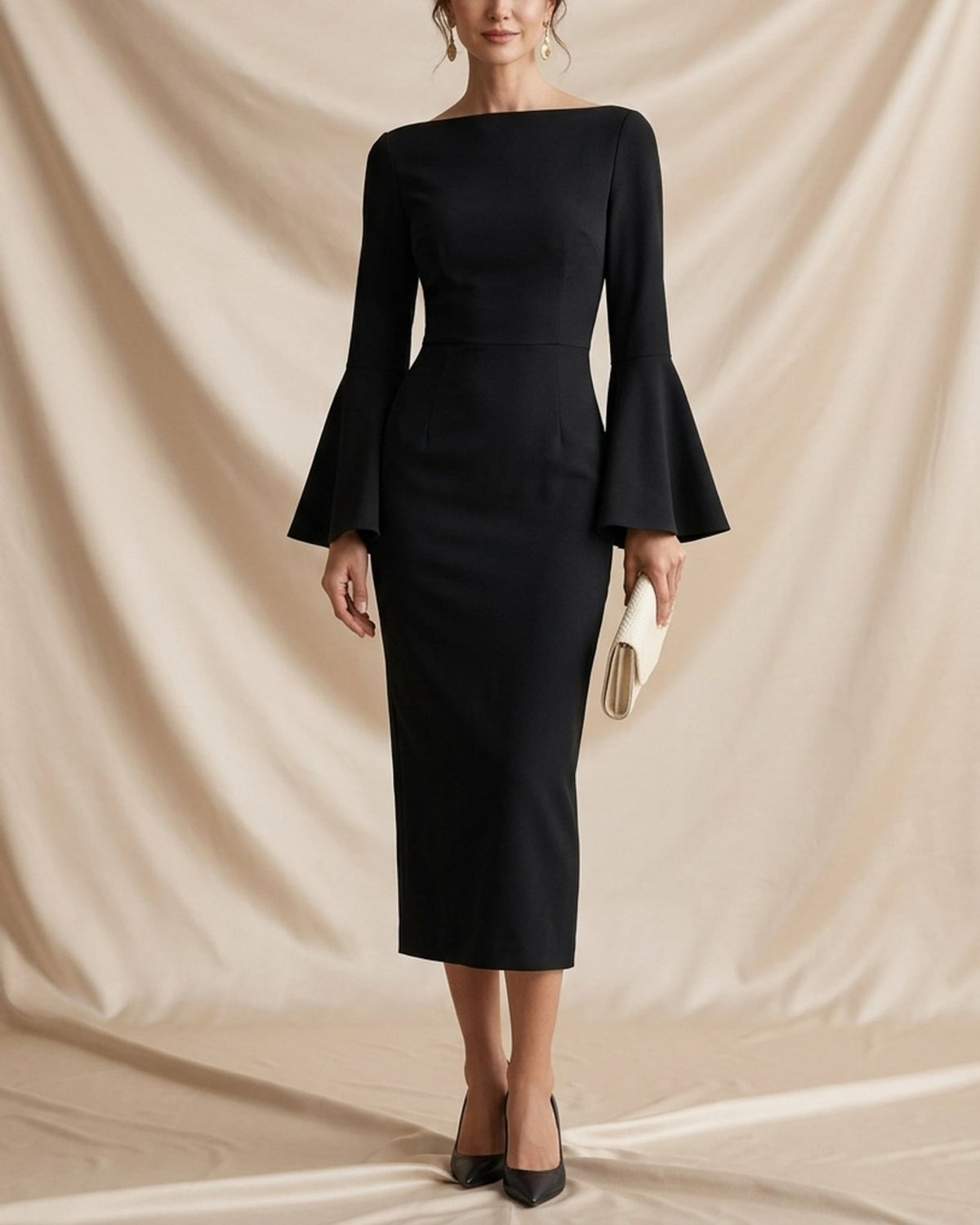 Penelope Flared Sleeve Midi Sheath Dress