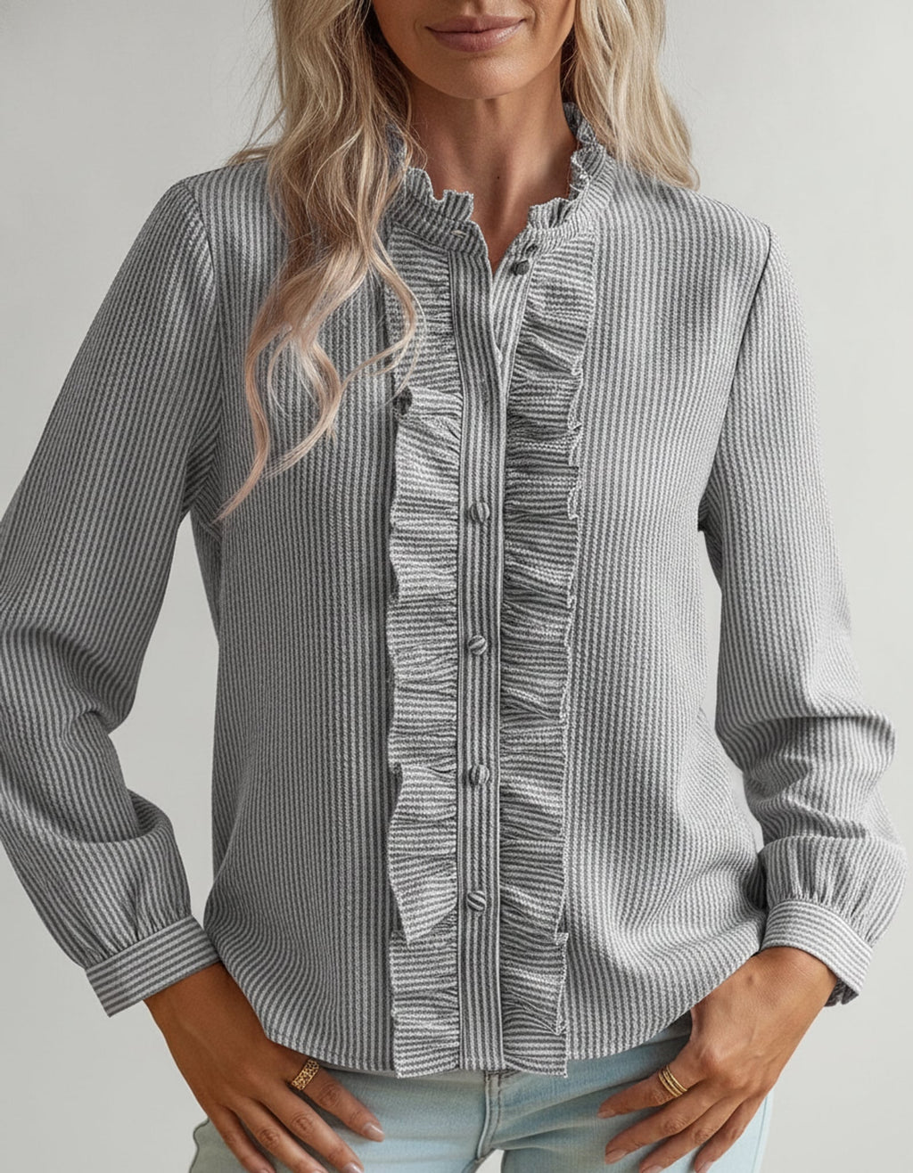 Léa Ruffled Stand Collar Blouse