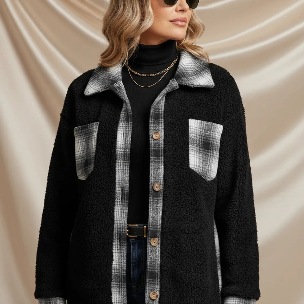 Léa Women's Plaid Plush Long Jacket