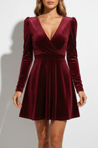 Léa Velvet V-Neck Long Sleeve A-Line Dress