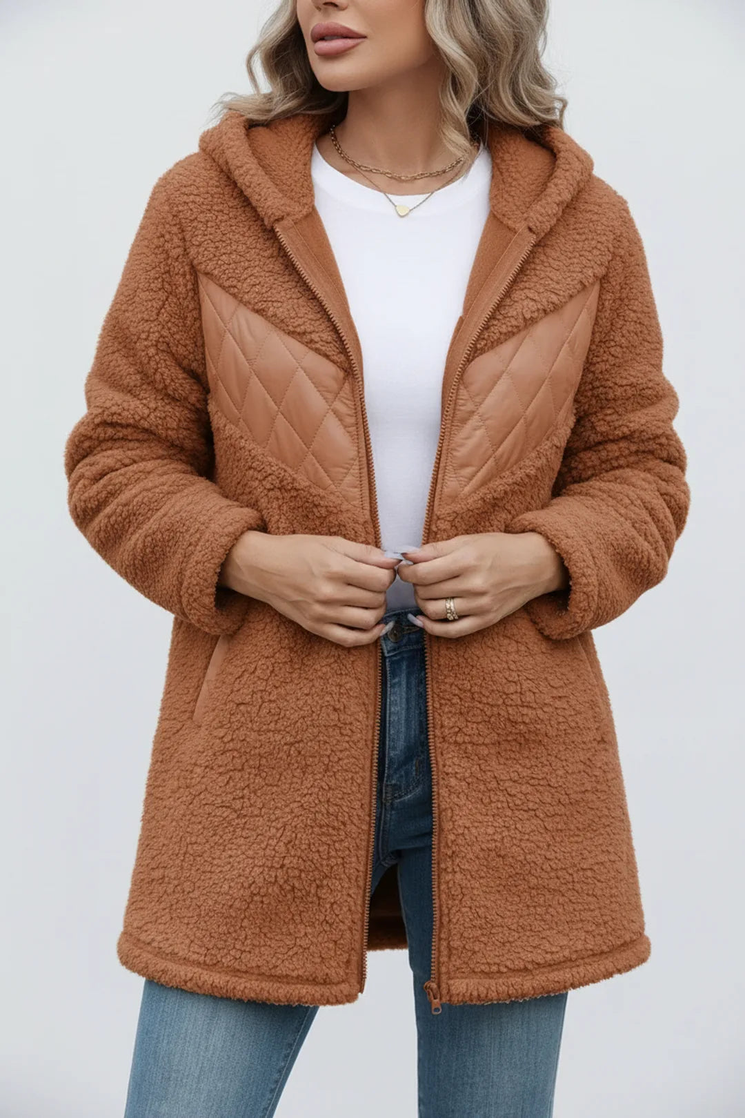 Léa Women's Plush Mid-Length Hooded Jacket