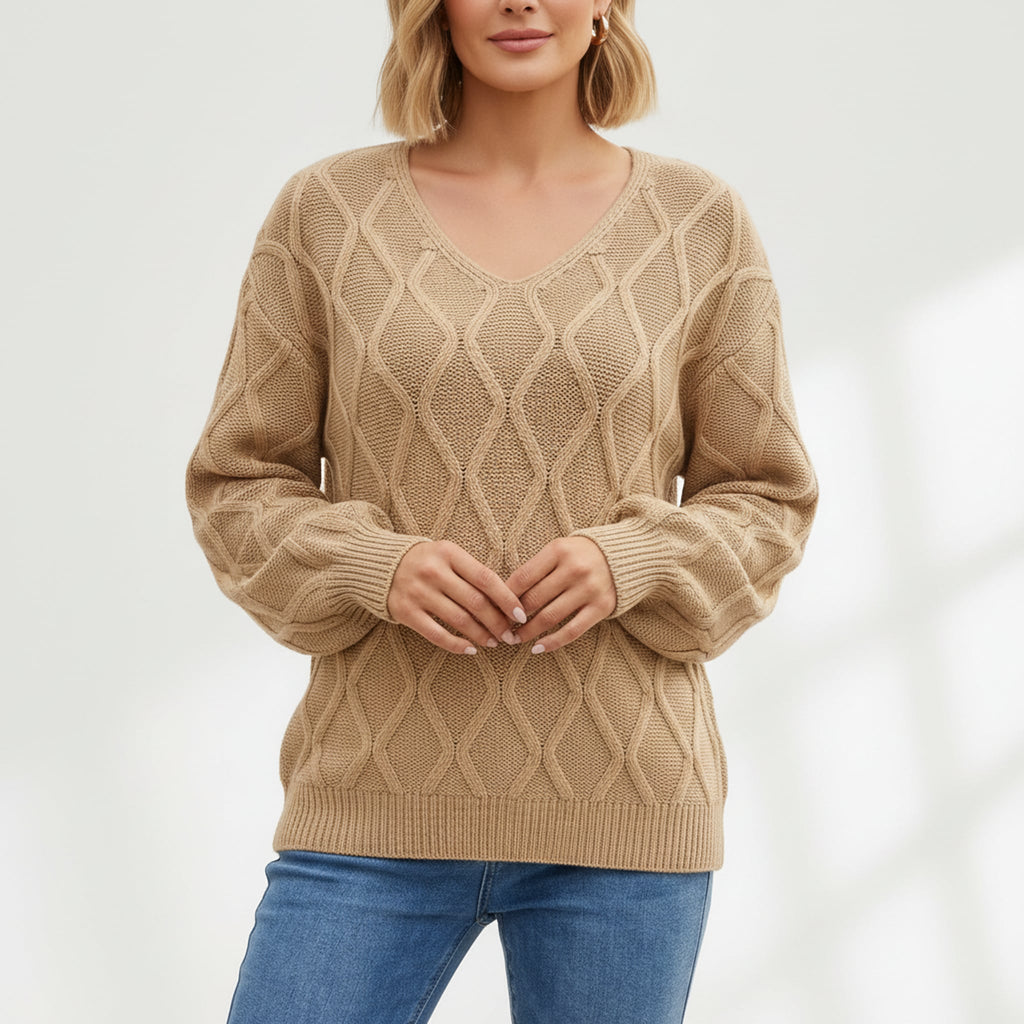 Léa V-Neck Twisted Knit Pullover Sweater