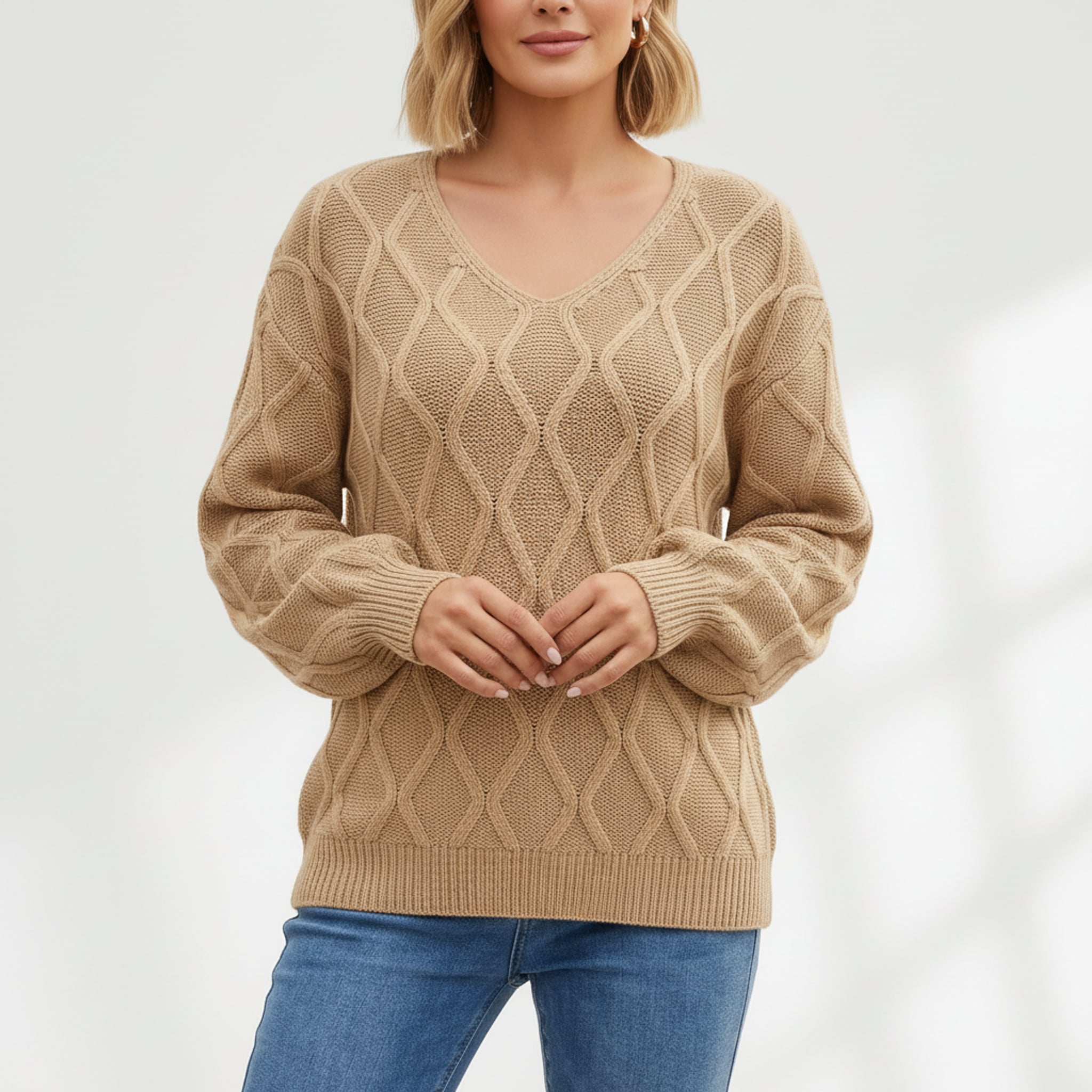 Léa V-Neck Twisted Knit Pullover Sweater