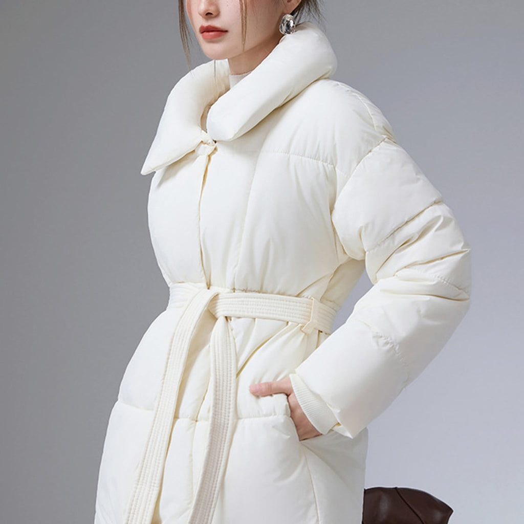 Rosella Stand Collar Belted Puffer Coat