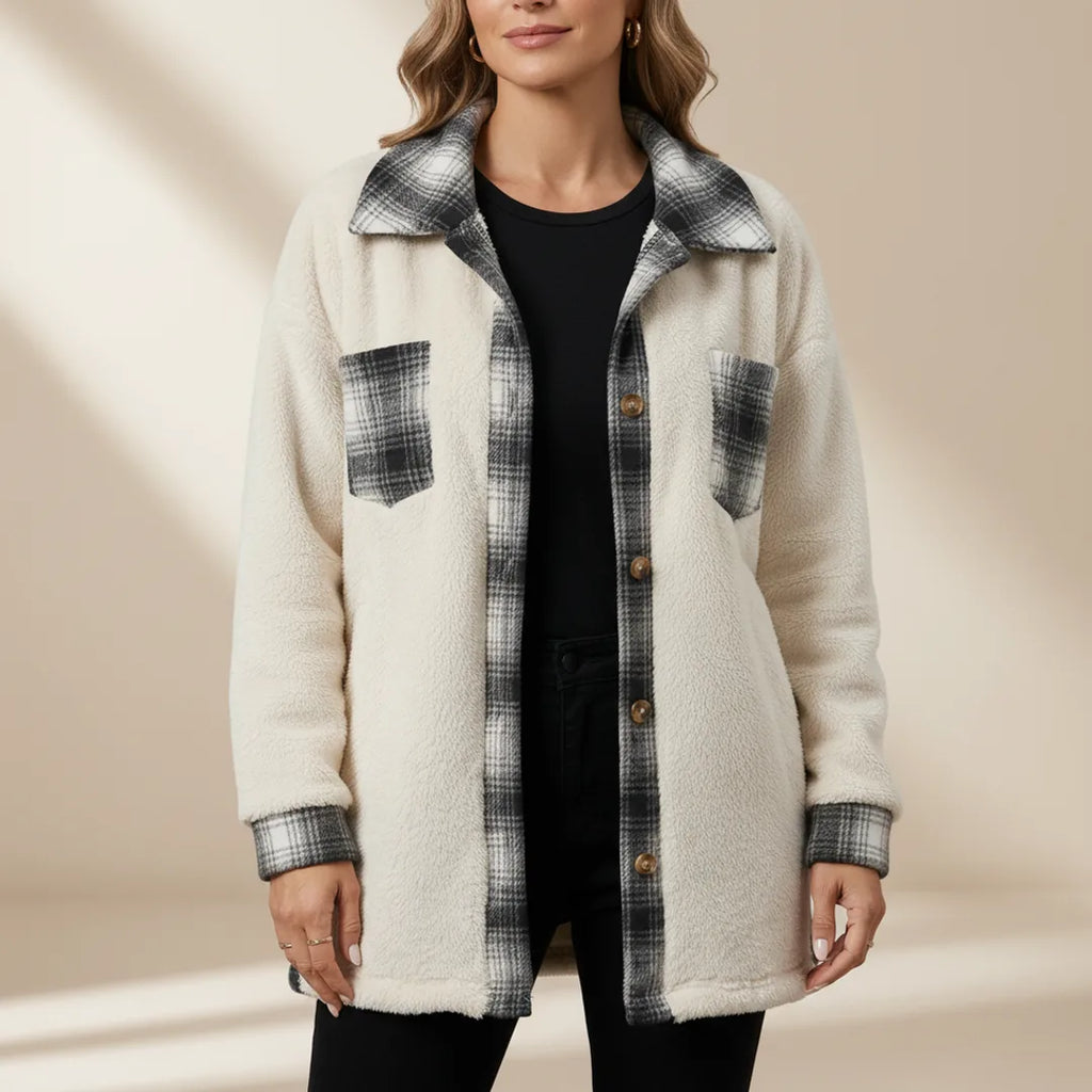 Léa Women's Plaid Plush Long Jacket