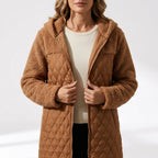 Léa Hooded Plush Quilted Long Jacket