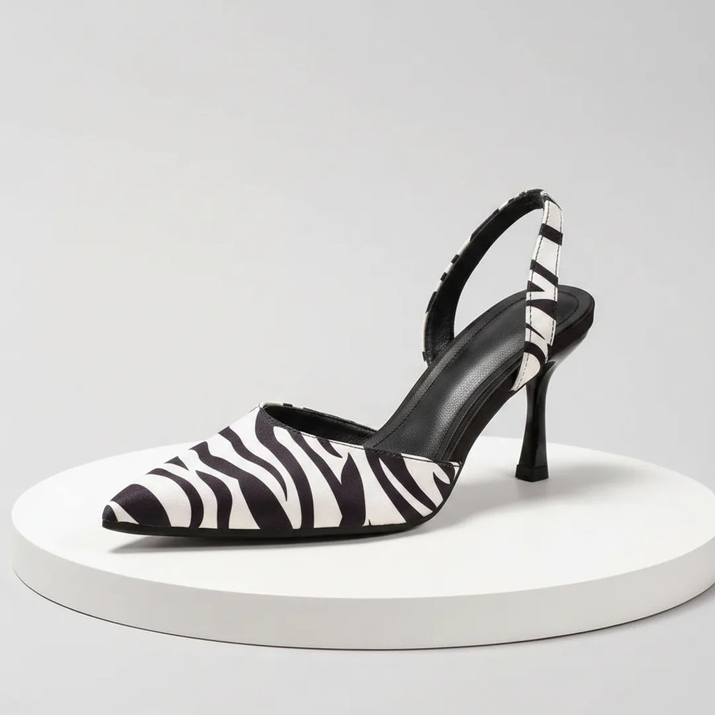 Élise Zebra Pointed-Toe Ankle Strap Heels