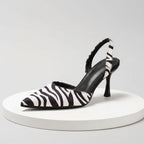 Élise Zebra Pointed-Toe Ankle Strap Heels