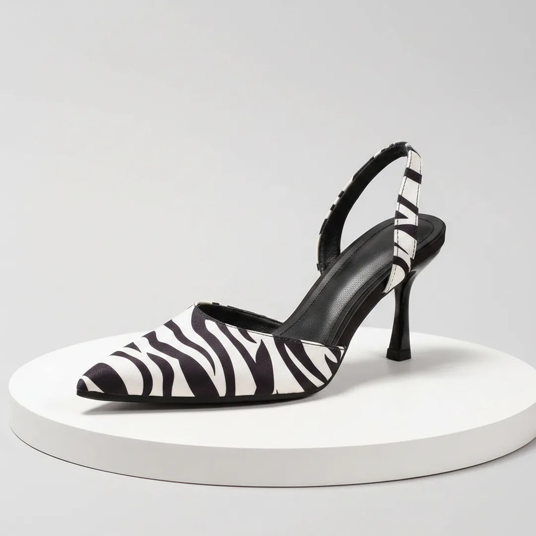 Élise Zebra Pointed-Toe Ankle Strap Heels