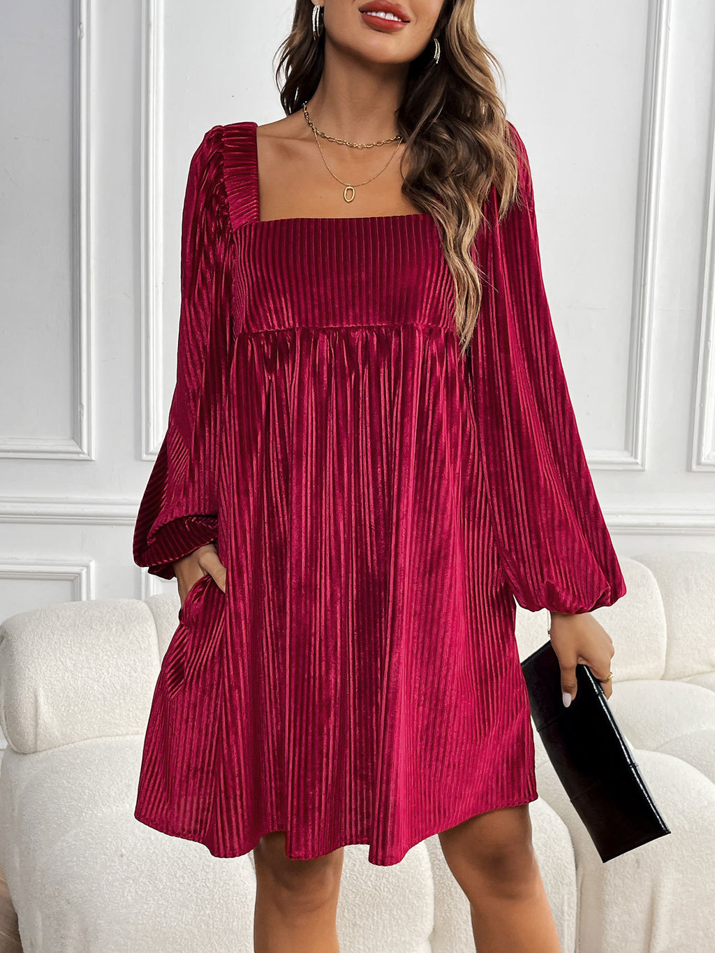 Maren Ribbed Velvet Mini Dress