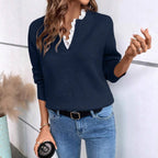 Léa Chic Lace Trim V-Neck Sweater