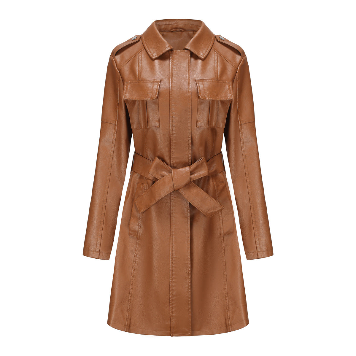 Léa Belted Vegan Leather Mid-Length Trench Jacket