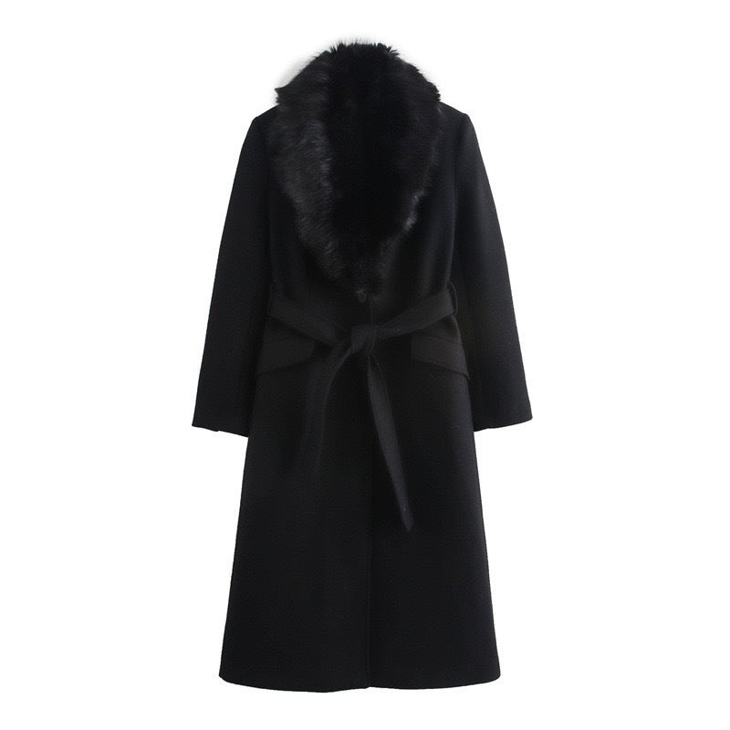 Léa Plush Faux Fur Shawl Collar Coat