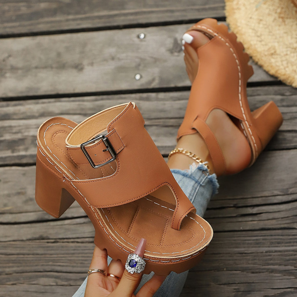 Élise Roman Buckle Chunky High Heel Sandals