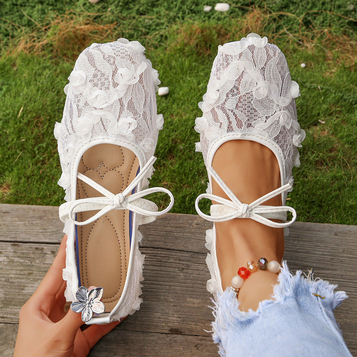 Élise Floral Lace Mary Jane Ballet Flats