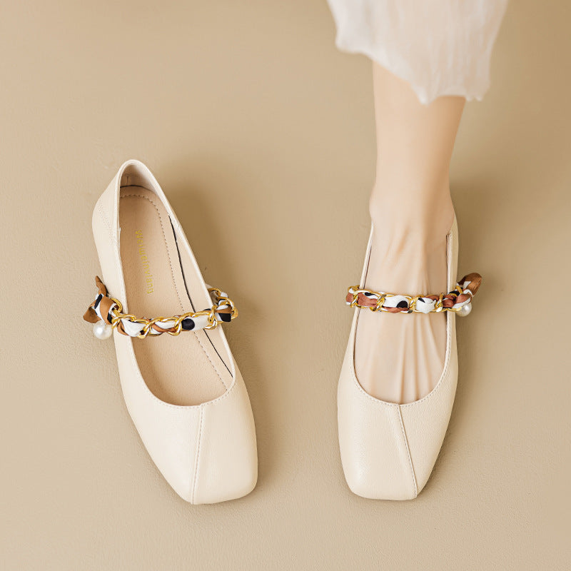 Élise French Scarved Square Toe Mary Jane Flats