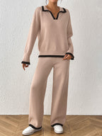 Léa Contrast Long Sleeve Loungewear Set