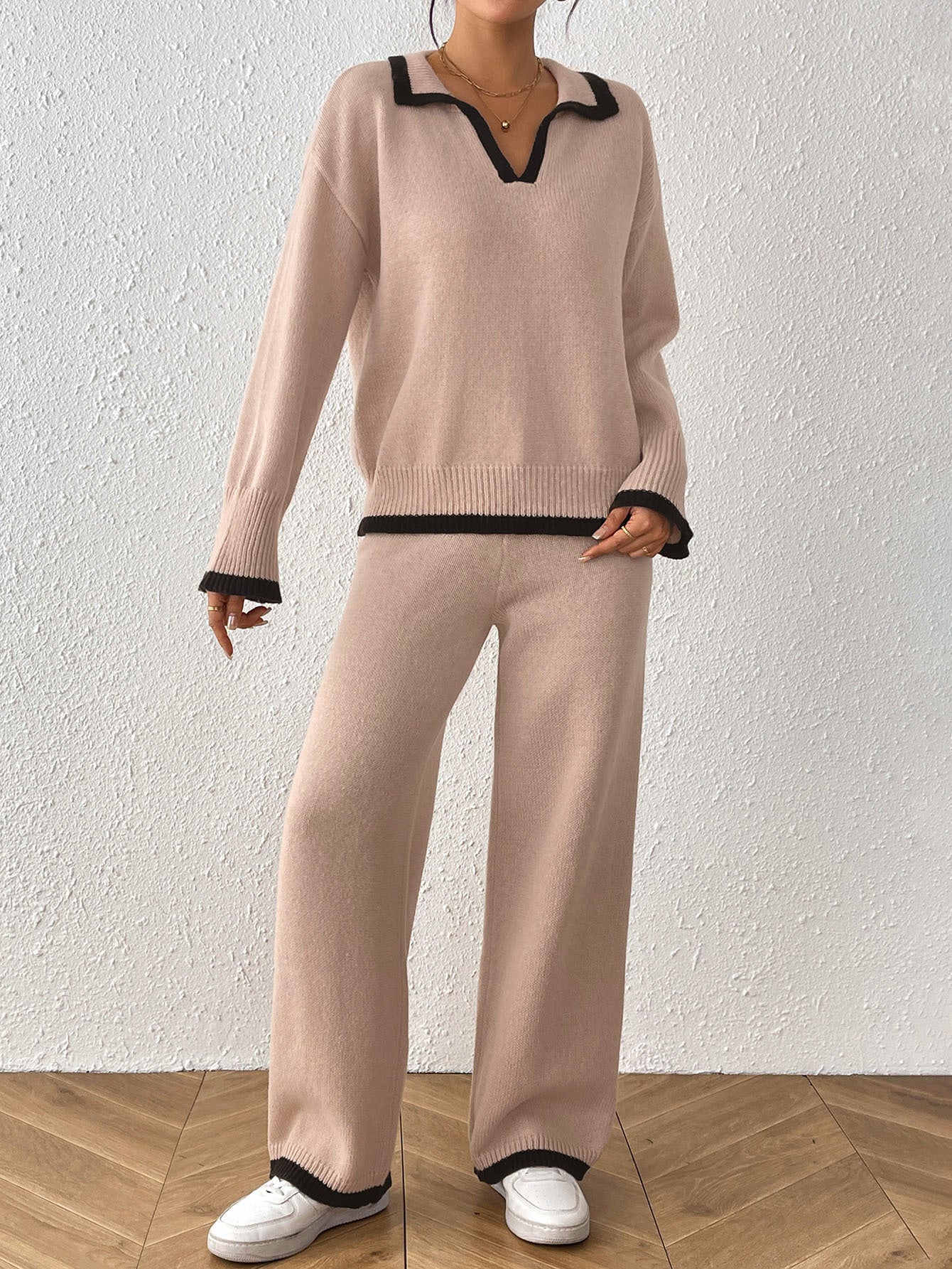 Léa Contrast Long Sleeve Loungewear Set