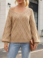 Léa V-Neck Twisted Knit Pullover Sweater