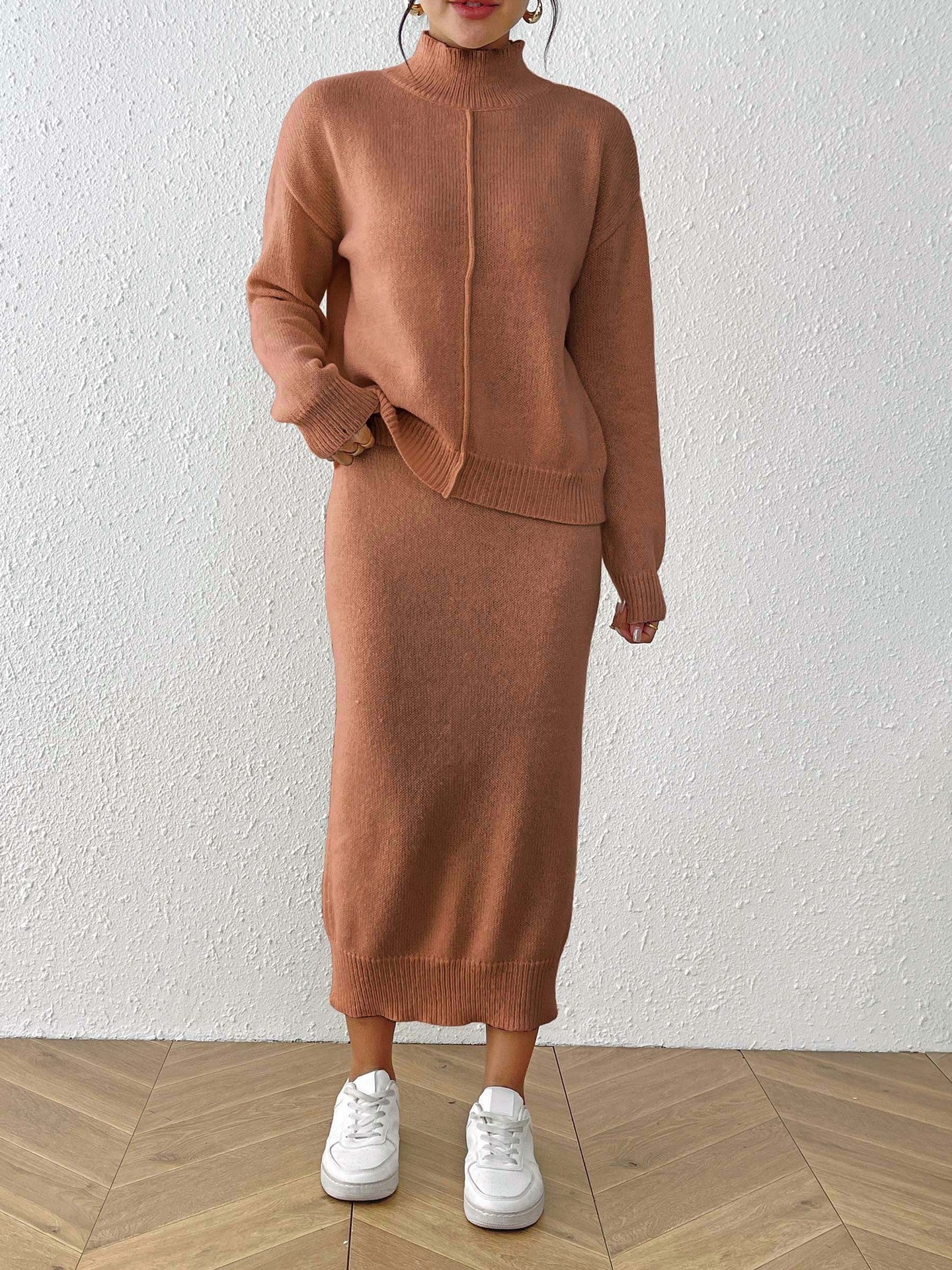 Léa Elegant Knit Turtleneck & Midi Skirt Co-Ord