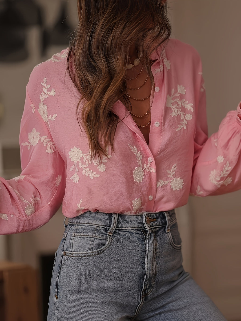 Léa Chic Floral Open Shirt Blouse