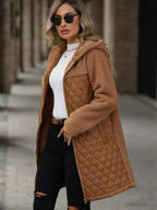 Léa Hooded Plush Quilted Long Jacket