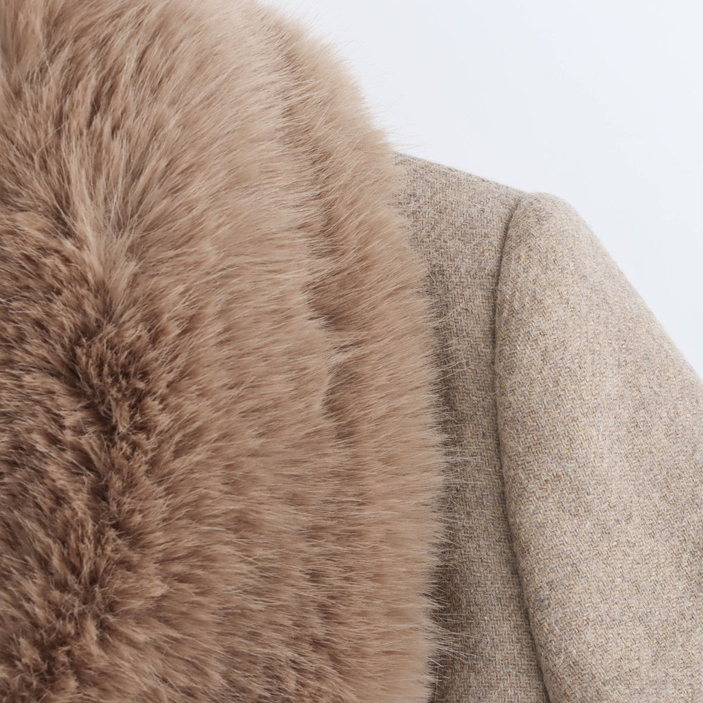 Léa Plush Faux Fur Shawl Collar Coat