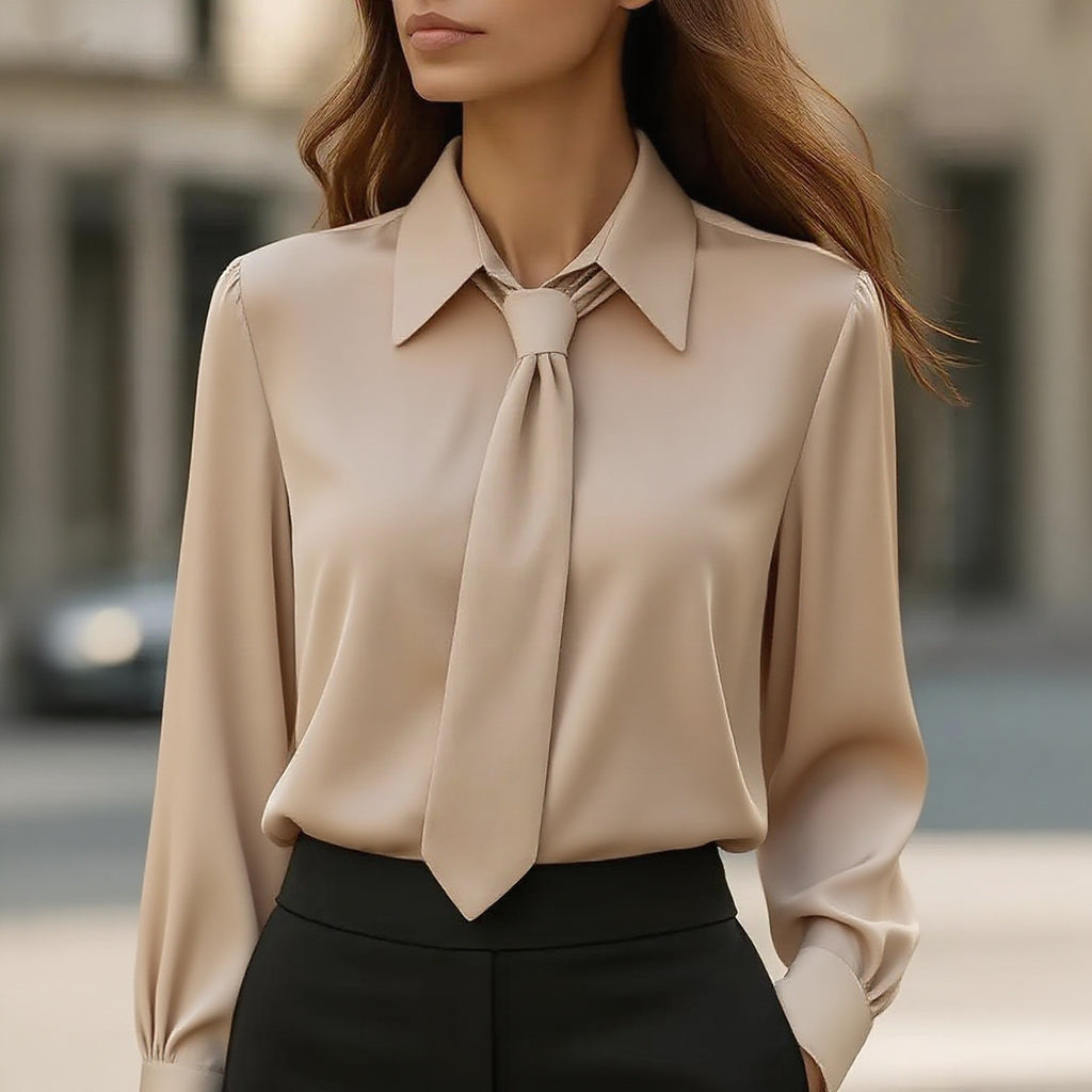 Léa Business Casual Tie-Front Long Sleeve Blouse