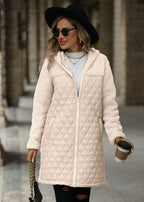 Léa Hooded Plush Quilted Long Jacket