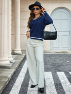 Luciel Classic V-Neck Contrast Stripe Pullover