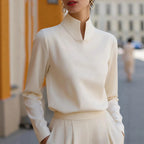 Léa Stand Collar Notch Long Sleeve Blouse