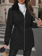 Léa Diamond Quilted Cinched Winter Jacket with Plush Collar