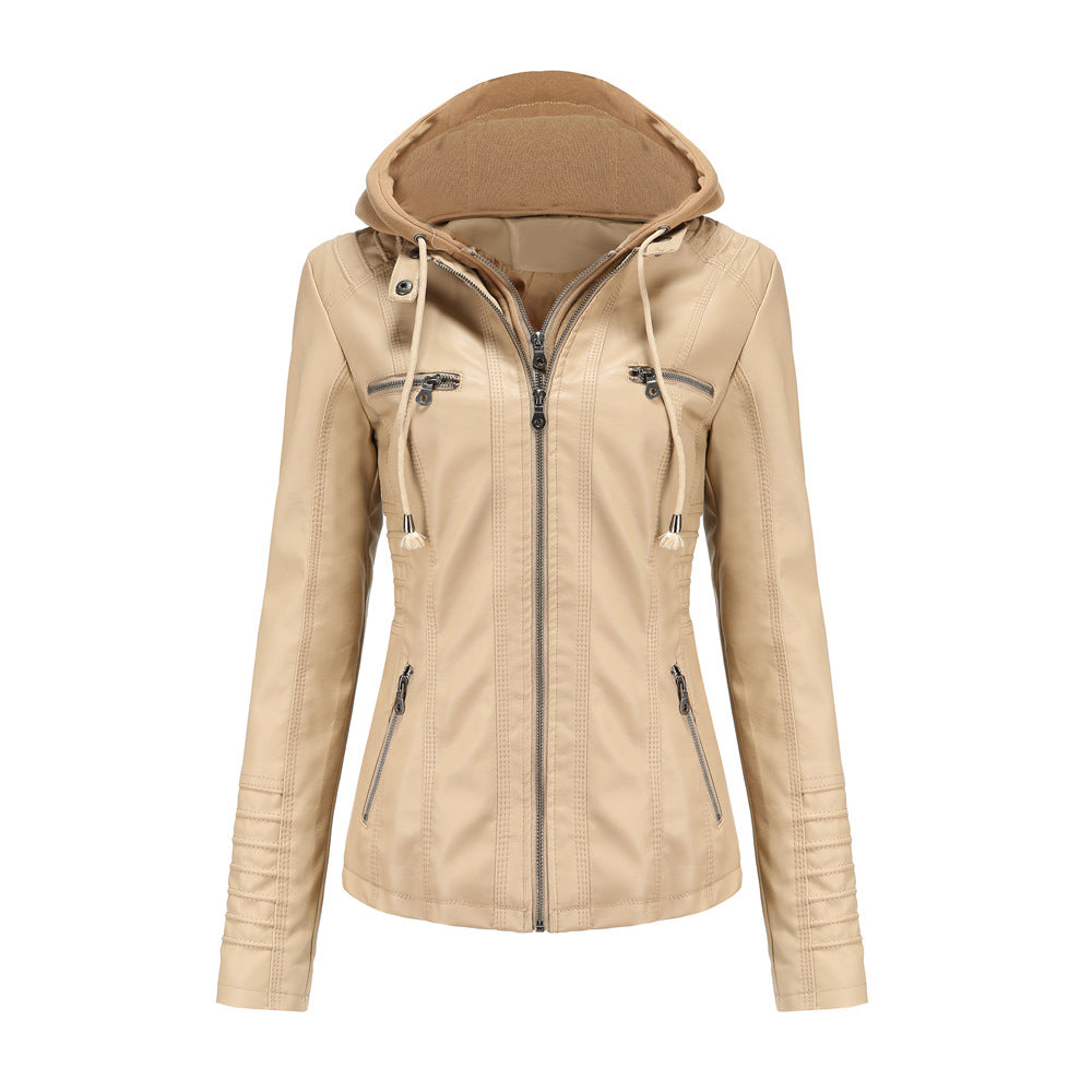 Léa Vintage Hooded Vegan Leather Moto Jacket
