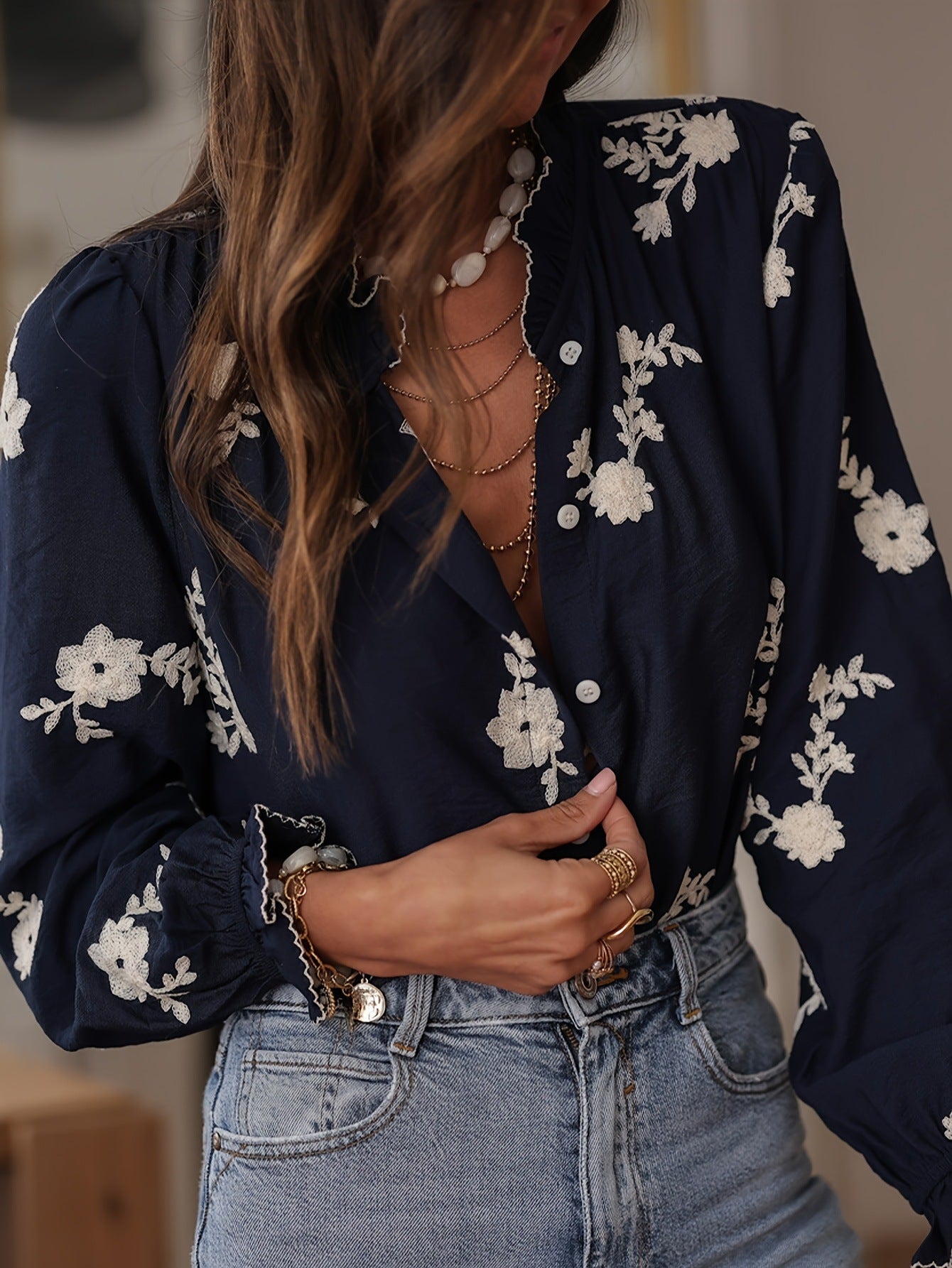 Léa Chic Floral Open Shirt Blouse