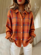 Penelope Plaid Knitted Button-Up Shirt Cardigan