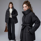 Rosella Stand Collar Belted Puffer Coat