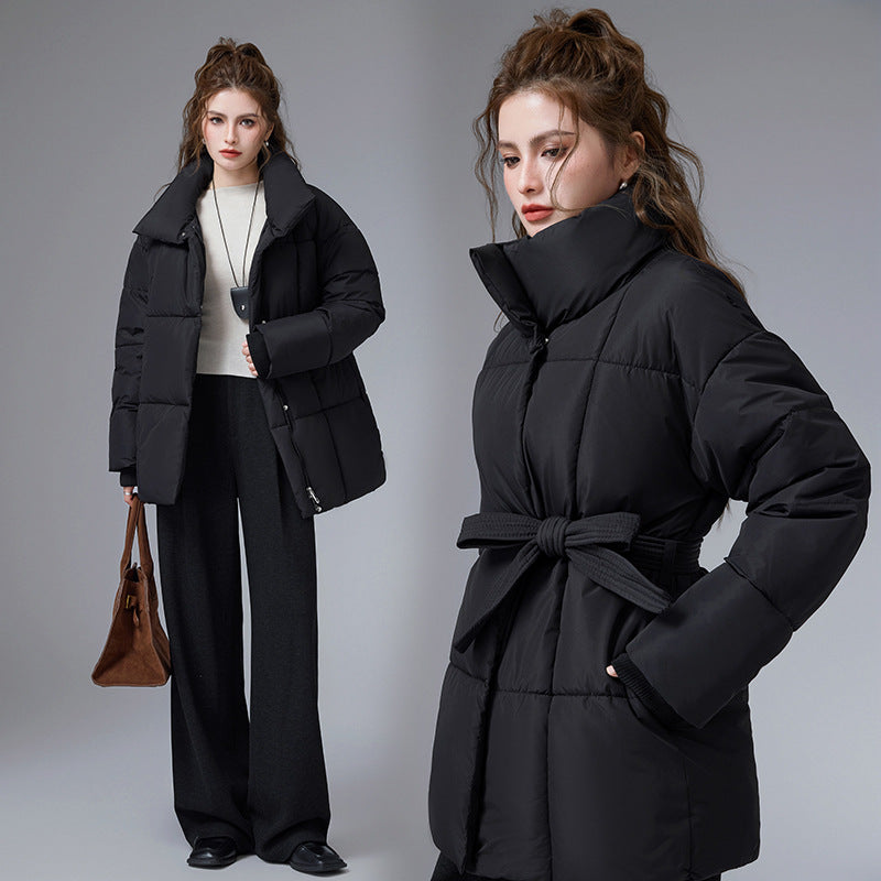 Rosella Stand Collar Belted Puffer Coat