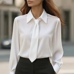 Léa Business Casual Tie-Front Long Sleeve Blouse