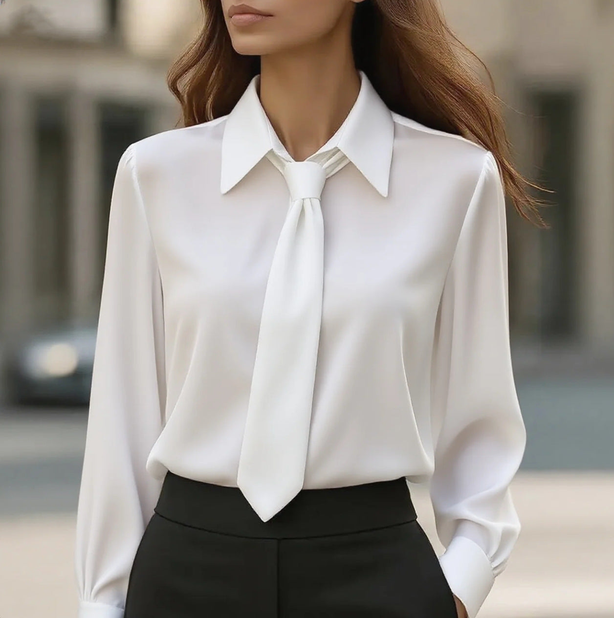 Léa Business Casual Tie-Front Long Sleeve Blouse