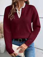 Léa Chic Lace Trim V-Neck Sweater