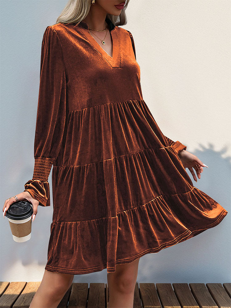 Léa Soft Velvet Tiered Long Sleeve Dress
