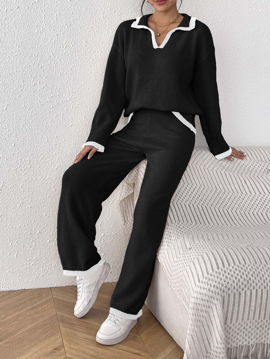 Léa Contrast Long Sleeve Loungewear Set